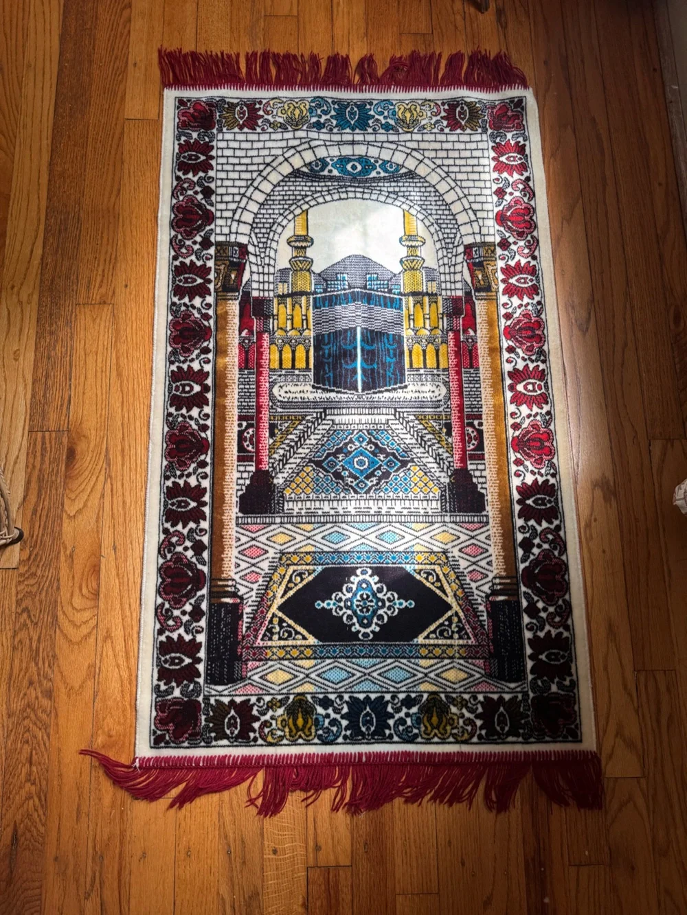 Decorative Prayer Rug Wall Hanging in Red, Black, Blue, Yellow